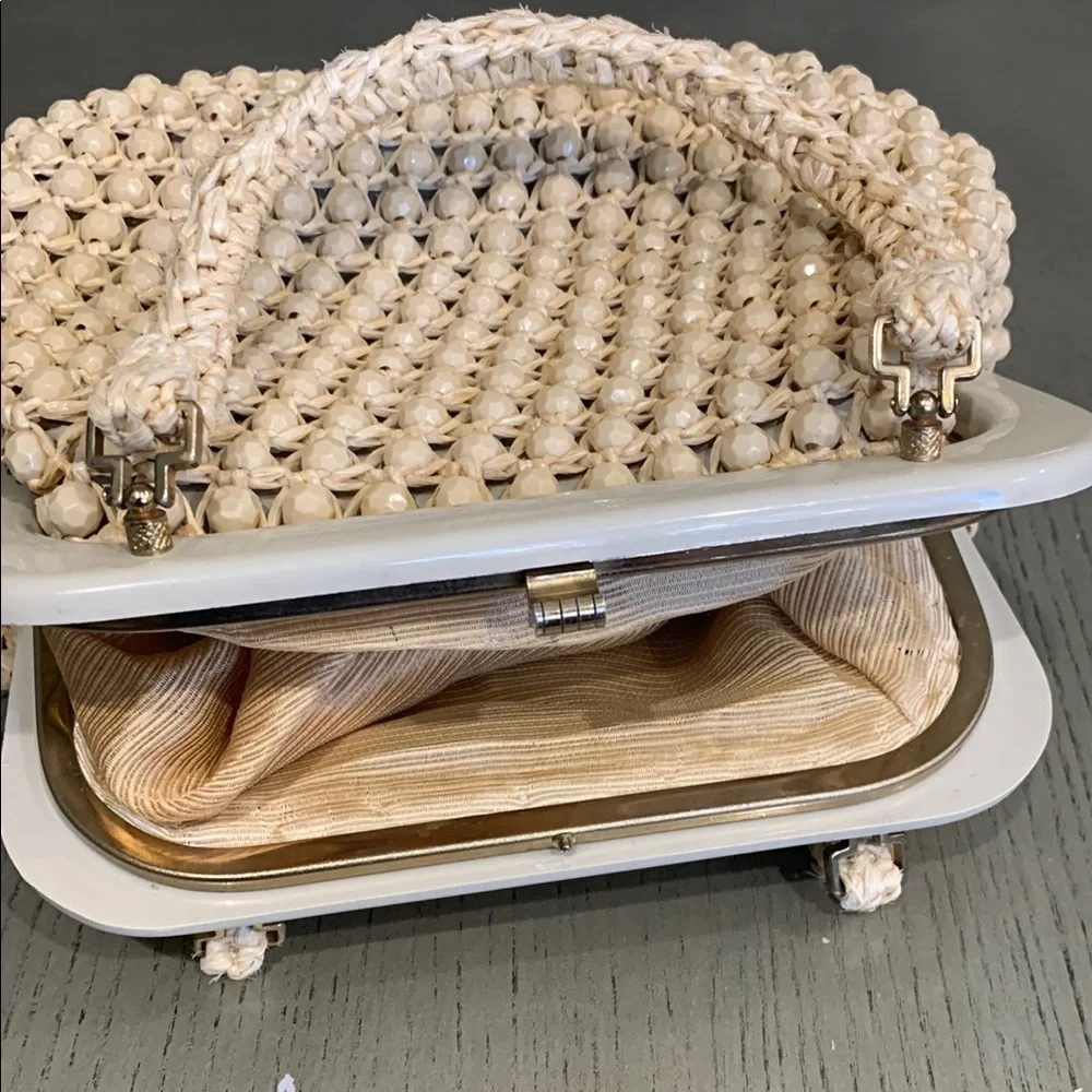Vintage LEFCORT Elegant Cream Beaded Handbag - Picture 9 of 16